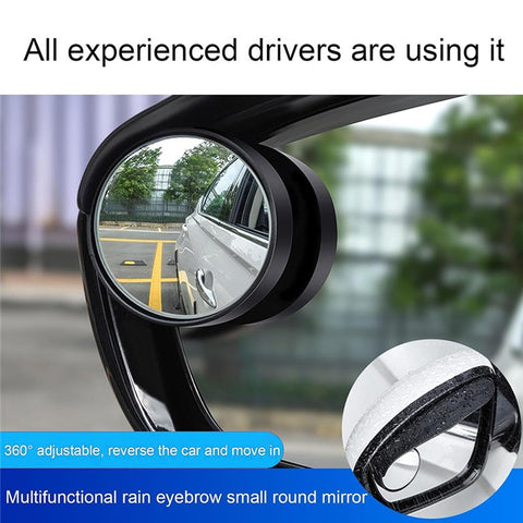 2Pcs Car Blind Spot Mirror 360 Degree Adjustable Rear View Mirror with Rain Shield