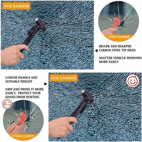 Car Safety Hammer with Seat Belt Cutter Window Breaker Long Handle Emergency Escape Tool