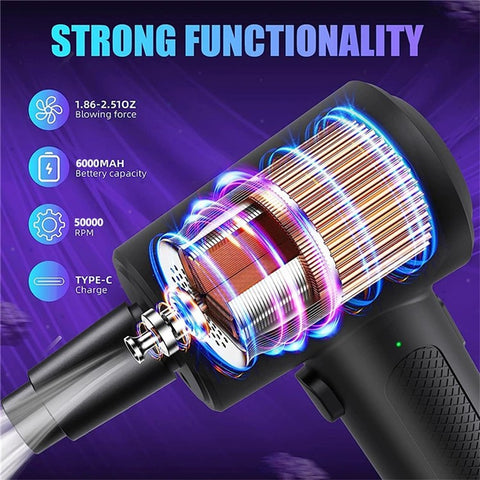 C4915 Portable Turbo Fan Blower Multifunction Rechargeable Car Air Duster with 3 Brushes