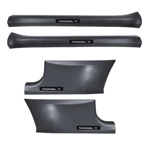 4Pcs For Tesla Model Y Carbon Fiber Texture Front and Rear Door Sill Protector Cover Anti Kick Threshold Strip