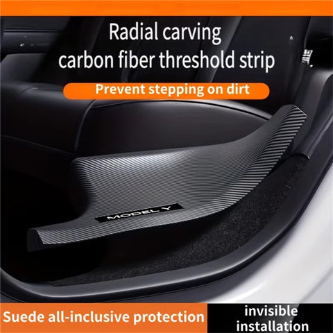 4Pcs For Tesla Model Y Carbon Fiber Texture Front and Rear Door Sill Protector Cover Anti Kick Threshold Strip