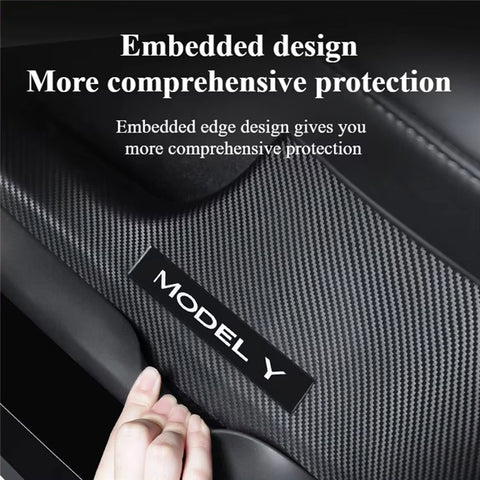 4Pcs For Tesla Model Y Carbon Fiber Texture Front and Rear Door Sill Protector Cover Anti Kick Threshold Strip