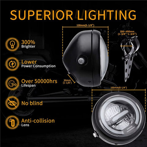 16cm Retro Motorcycle LED Headlight Daytime Running Lamp for Cruiser Chopper Cafe Racer
