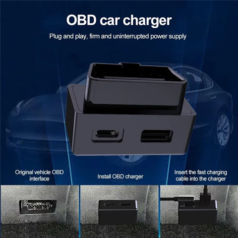 For Tesla Model 3  /  Y OBD Car Charger Dual Port Hidden PD Fast Charging Expansion Dock