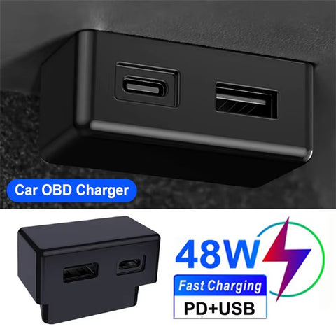 For Tesla Model 3  /  Y OBD Car Charger Dual Port Hidden PD Fast Charging Expansion Dock