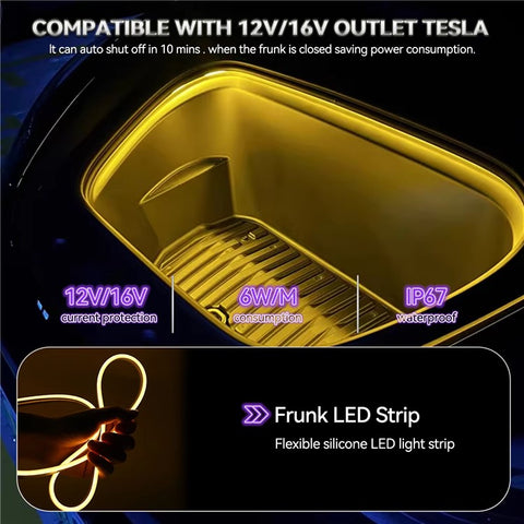 For Tesla Model 3  /  Y 2021 - 2024 Front Trunk LED Light Strip Ambient Lighting Waterproof Decorative Lamp
