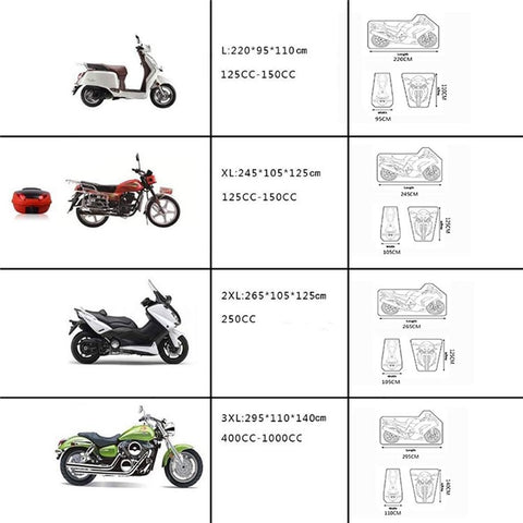 Waterproof Motorcycle Cover UV Protection Silver Coated 210D Oxford Fabric Dust Cover , Size XL / 245 x 105 x 125cm
