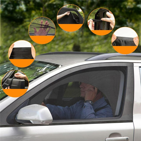 2Pcs Car Window Shade Front / Rear Side Window Sun Shade Breathable Privacy Curtain with Zipper