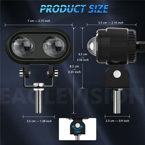 1Pc Motorcycle LED Spotlight Long Focus Dual Lens High Brightness Off Road IP68 Waterproof Strobe Light