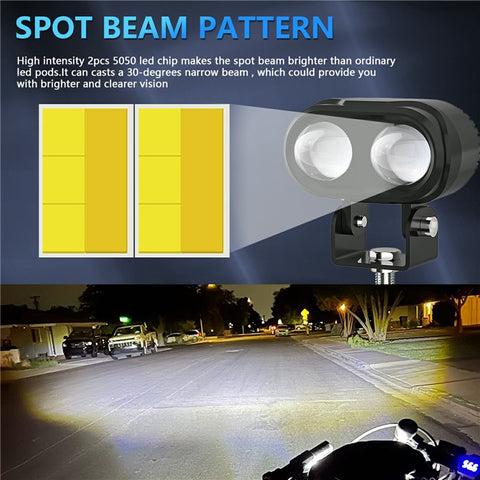 1Pc Motorcycle LED Spotlight Long Focus Dual Lens High Brightness Off Road IP68 Waterproof Strobe Light