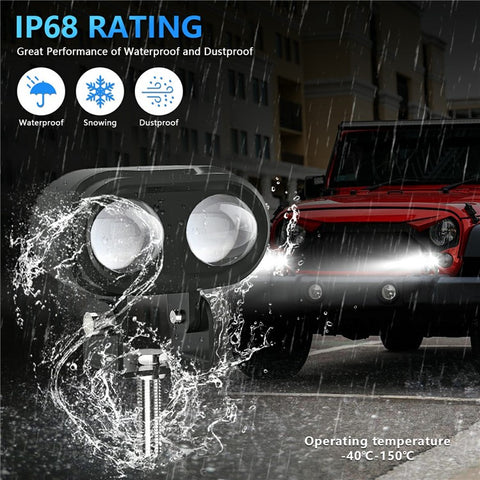 2Pcs Motorcycle LED Spotlight Long Focus Dual Lens High Brightness Off Road IP68 Waterproof Strobe Light