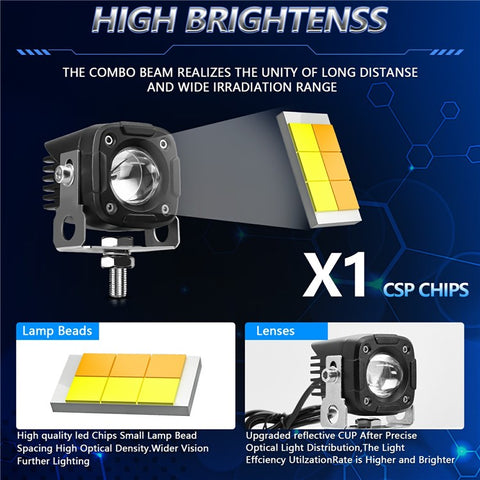 1Pc Motorcycle LED Spotlight IP68 Waterproof High Low Beam Headlight for Off Road Electric Vehicles