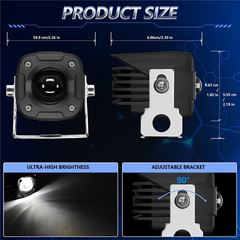 2Pcs Motorcycle LED Spotlight IP68 Waterproof High Low Beam Headlight for Off Road Electric Vehicles