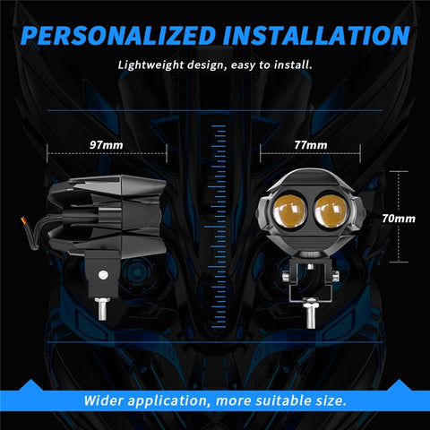 MOFOX W05 Motorcycle LED Fog Light Dual Head Spotlight 40W 8000Lms High / Low Beam Light