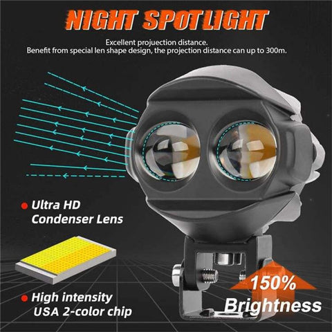 MOFOX W05 Motorcycle LED Fog Light Dual Head Spotlight 40W 8000Lms High / Low Beam Light