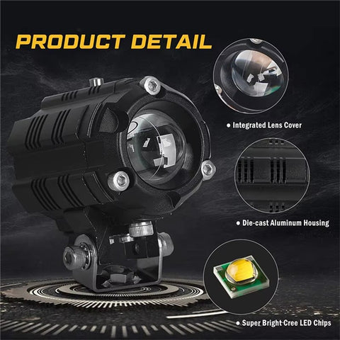 V05 1 Pair Motorcycle LED Fog Lights IP67 Waterproof Aluminum Alloy Housing High Low Beam Spotlight
