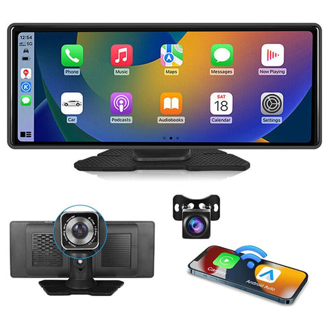 W514A 10.26 Inch Wireless CarPlay and Android Auto Screen with 1080P Dual Recording AHD Backup Camera