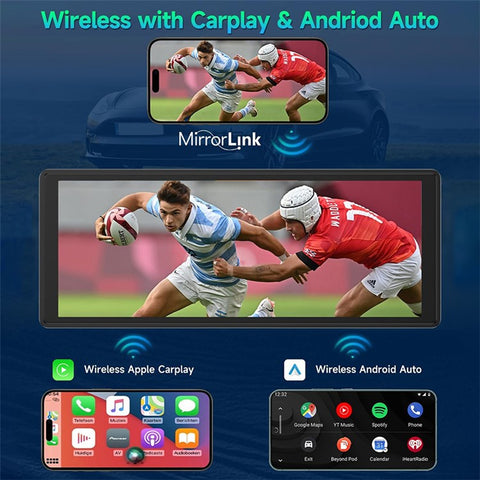 W514A 10.26 Inch Wireless CarPlay and Android Auto Screen with 1080P Dual Recording AHD Backup Camera