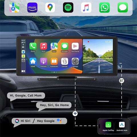 W514A 10.26 Inch Wireless CarPlay and Android Auto Screen with 1080P Dual Recording AHD Backup Camera