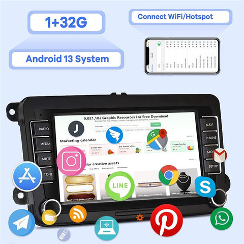 RH5013C 7 Inch Touch Screen Android 13 Car Stereo Radio Android Auto Multimedia Player, 2+32GB