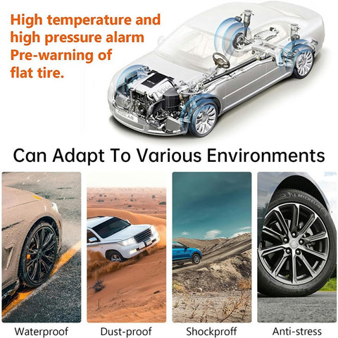 TPMS Tire Pressure Monitor System Solar Powered Wireless Car Tyre Sensor High Low Pressure Alert