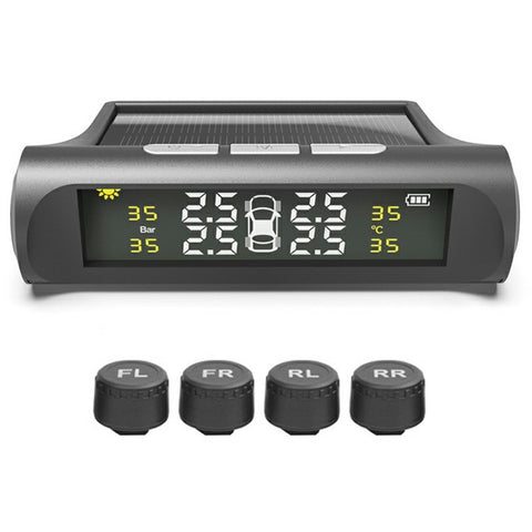 TPMS Tire Pressure Monitor System Solar Powered Wireless Car Tyre Sensor High Low Pressure Alert