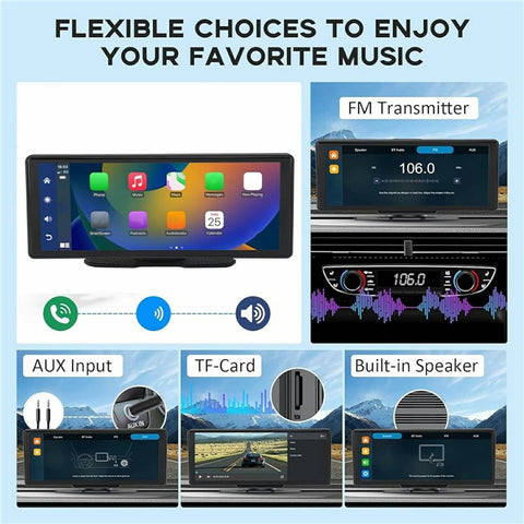 T60 Portable CarPlay Android Auto Screen 11.3 Inch Touchscreen Car Stereo Display with 1080P Rear View Camera and 24H Parking Monitor
