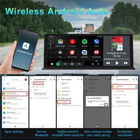 T60 Portable CarPlay Android Auto Screen 11.3 Inch Touchscreen Car Stereo Display with 1080P Rear View Camera and 24H Parking Monitor