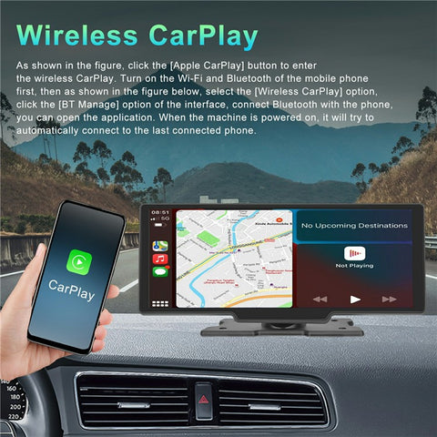 For Car Dashboard 10.26 Inch Touch Screen CarPlay Android Auto FM Transmitter with Rearview Camera