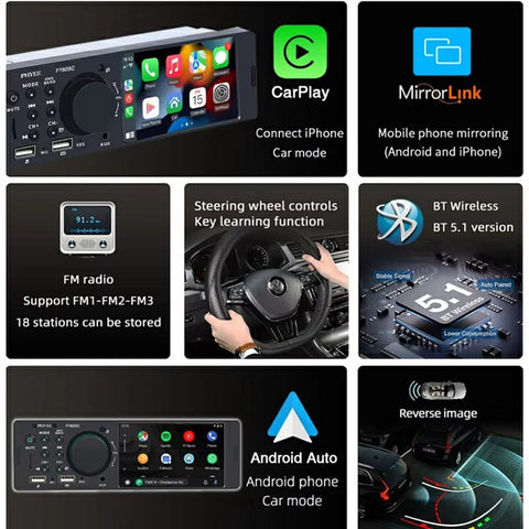 F7805C Wired CarPlay 4.1 Inch Touch Screen MP5 Car Radio Bluetooth-Compatible SD AUX USB 7 Color Lights Multimedia Player