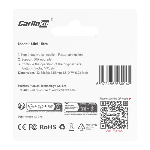 CARLINKIT Mini Ultra Wireless CarPlay Android Auto Adapter for Wired CarPlay Android Auto Car Upgrade