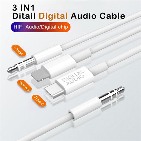 MH045S 3-in-1 Type-C / iP / 3.5mm Multifunction Car Audio Cable for iPhone 13 / Google Pixel 4 / Samsung Galaxy S20