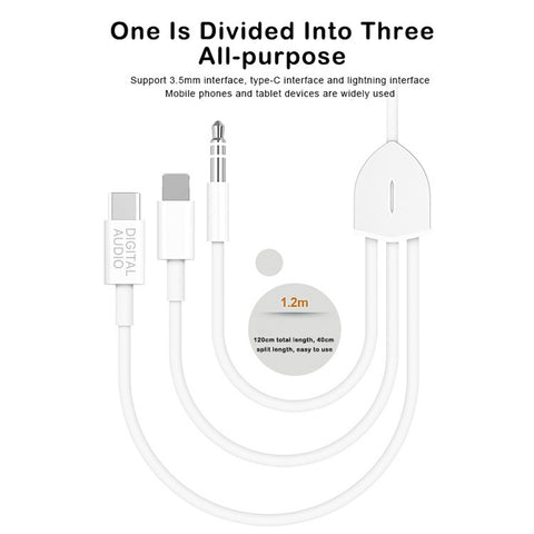 MH045S 3-in-1 Type-C / iP / 3.5mm Multifunction Car Audio Cable for iPhone 13 / Google Pixel 4 / Samsung Galaxy S20