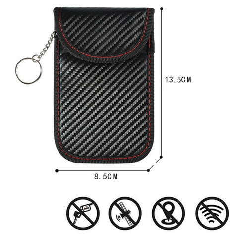 Double Layer Carbon Fiber Texture Leather RFID Blocking Car Key Signal Shielding Bag Key Storage Pouch