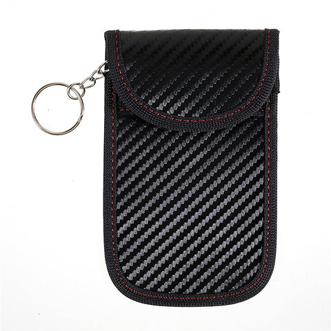 Double Layer Carbon Fiber Texture Leather RFID Blocking Car Key Signal Shielding Bag Key Storage Pouch