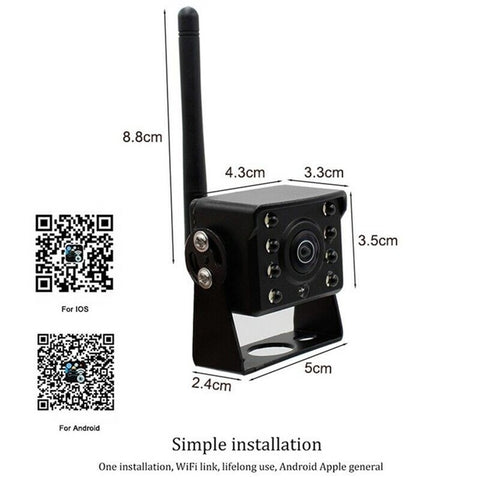 WCA102 WiFi Wireless Camera for 12-36V Car, Bus HD 1080P Infrared Night Vision Rear View Camera