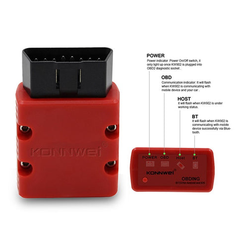 KONNWEI KW902 Bluetooth-compatible 4.0 5.0 ELM327 OBD2 IOS / Android Dual-Mode Car Fault Detector Diagnosis Device