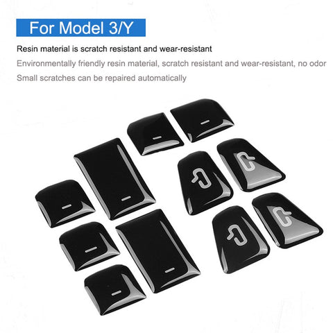 M30810 11Pcs Car Sticker Set Resin Button Repair Kit Window Switch, Door Lock Stickers for Tesla Model Y / 3