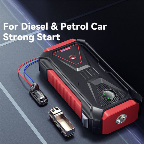 ESSAGER 5-in-1 12000mAh Fast Charging ABS Car Jump Starter Compass LED Light Power Bank Window Safety Hammer