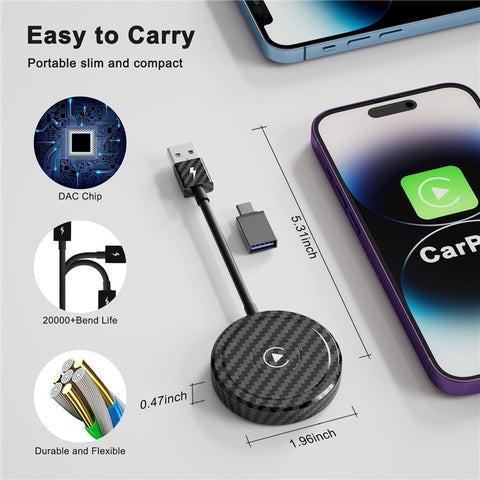 THT-020-5 Wireless CarPlay Adapter AI Box Wired to Wireless CarPlay Dongle for Wired CarPlay Cars
