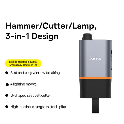 BASEUS SharpTool Series Emergency Hammer Pro Window Breaker Seat Belt Cutter with Light