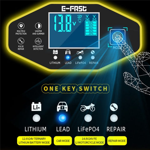 E-FAST zyx-J40 12V / 24V 7-Stage Car Motorcycle Battery Charger Lead-Acid Lithium Battery Charger