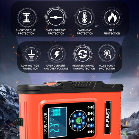 E-FAST TK500 12V / 24V 7-Stage Intelligent Battery Charger Car Truck Lead-Acid Battery Restore Charger