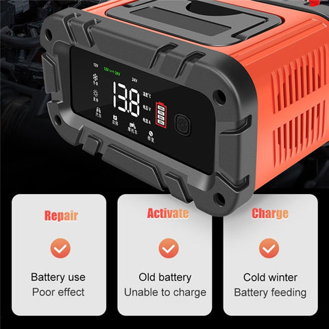 E-FAST TK-700 7-Stages 12V / 24V Motorcycle Car Battery Charger Large Screen Display Smart Battery Charger
