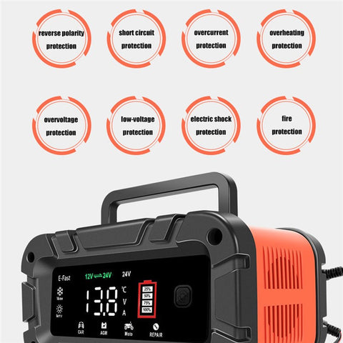 E-FAST TK-700 7-Stages 12V / 24V Motorcycle Car Battery Charger Large Screen Display Smart Battery Charger