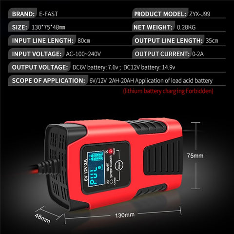 E-FAST ZYX-J99 6V / 12V Lead-Acid Battery Charger for Motorcycles, Tricycles Intelligent Repair Battery Charger