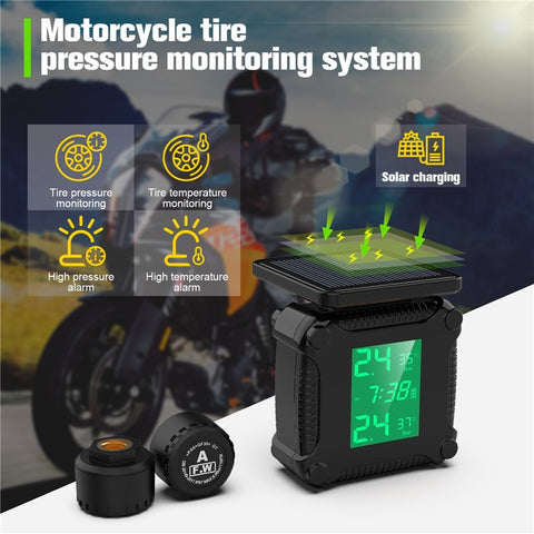 M9 Tire Pressure Monitoring System Wireless TPMS Motorcycle Solar Charge Tyre Alarm External Sensor