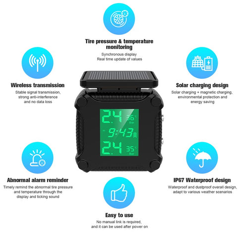 M9 Tire Pressure Monitoring System Wireless TPMS Motorcycle Solar Charge Tyre Alarm External Sensor