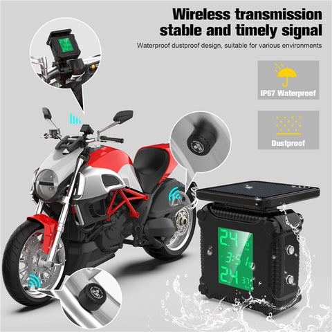 M9 Tire Pressure Monitoring System Wireless TPMS Motorcycle Solar Charge Tyre Alarm External Sensor