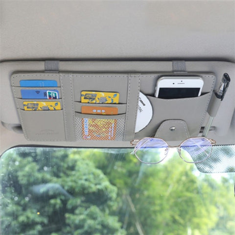 Car Sun Visor Decorative Storage Bag PU Leather Bill Glasses Cards CD Holder Storage Bag (No Zipper)